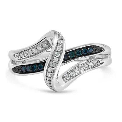 Haus Of Brilliance Sterling Silver 1/10 Cttw Blue And White Diamond Crossover Ring In Metallic
