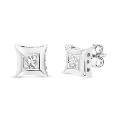 Haus Of Brilliance Sterling Silver 1/3 Cttw Princess Cut Diamond Square Stud Earrings In White