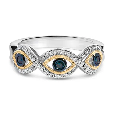 Haus Of Brilliance Sterling Silver 1/4 Cttw Blue And White Diamond Evil Eye Band Ring In Multi