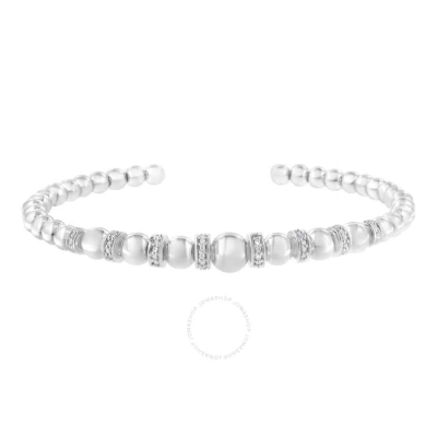 Haus Of Brilliance .925 Sterling Silver 1/4 Cttw Diamond Rondelle Graduated Ball Bead Cuff Bangle Bracelet In White