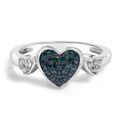 Haus Of Brilliance Sterling Silver 1/5 Cttw Blue And White Diamond Triple Heart Ring In Multi