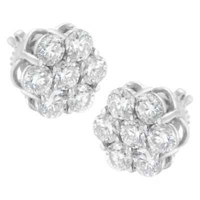 Haus Of Brilliance Sterling Silver 2 Cttw Floral Composite 7 Stone Diamond Stud Earring In White