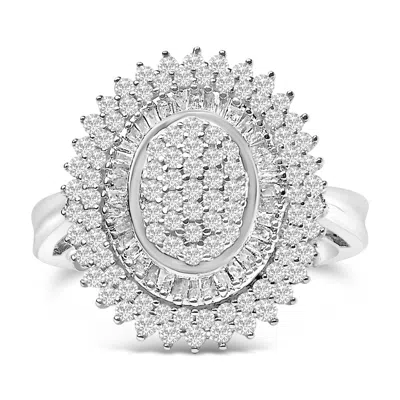 Haus Of Brilliance Sterling Silver 2.0 Cttw Diamond Oval Halo Cocktail Ring In Metallic