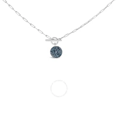 Haus Of Brilliance .925 Sterling Silver 3/8 Cttw Blue Diamond Medallion With Toggle Bale Paperclip Chain Pendant Neckla In White