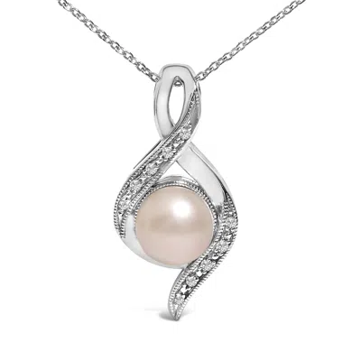 Haus Of Brilliance Sterling Silver 7mm Cultured Pearl And Diamond Accent Swirl Pendant Necklace In Metallic