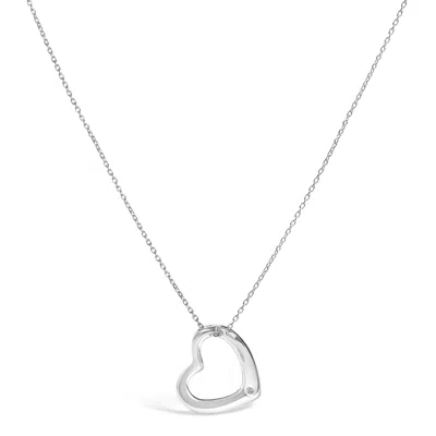 Haus Of Brilliance Sterling Silver Bezel Set Diamond Accent Heart Pendant Necklace In Metallic
