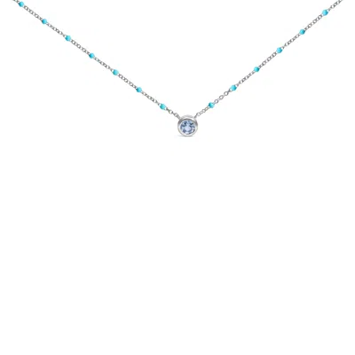 Haus Of Brilliance Sterling Silver Bezel Set Light Blue Aquamarine And Enamel Bead Chain Necklace In Metallic