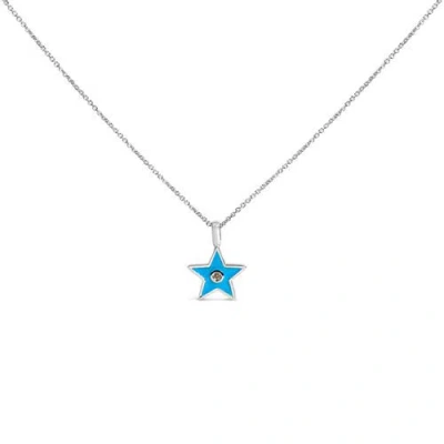 Haus Of Brilliance Sterling Silver Blue Enamel And Diamond Accent Star Pendant Necklace In Metallic