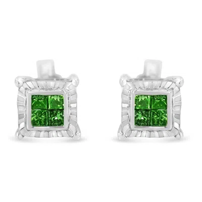 Haus Of Brilliance Sterling Silver Color Treated Princess Diamond Quad Stud Earring In White