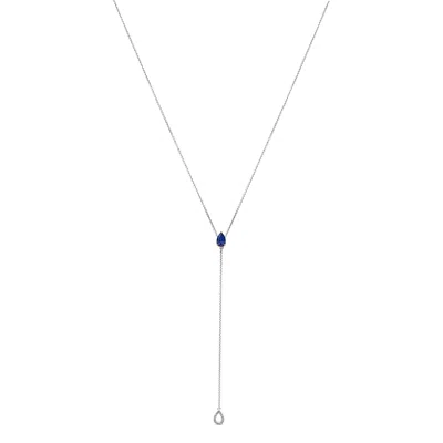 Haus Of Brilliance Sterling Silver Created Blue Sapphire And Diamond Accent Y Necklace In Metallic