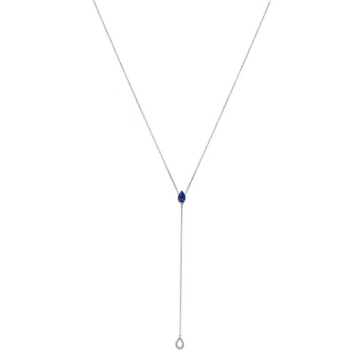 Haus Of Brilliance Sterling Silver Created Blue Sapphire And Diamond Accent Y Necklace In Metallic
