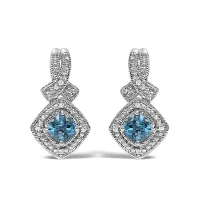 Haus Of Brilliance Sterling Silver Cushion Cut Blue Topaz And Diamond Accent Twist Motif Dangle Earrings In Neutral