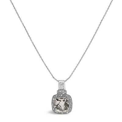 Haus Of Brilliance Sterling Silver Cushion Gray Green Amethyst And Diamond Accent Halo Pendant Necklace In Metallic