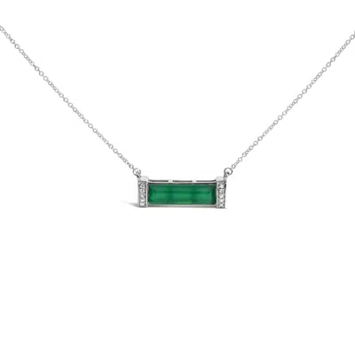 Haus Of Brilliance Sterling Silver Diamond Accent And Green Agate Bar Pendant Necklace In Metallic