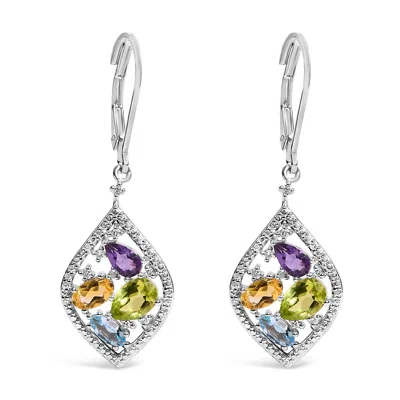 Haus Of Brilliance Sterling Silver Diamond Accent Multi Stone Rhombus Drop Earrings In Metallic