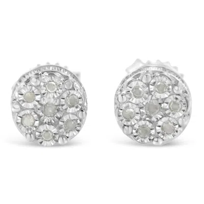Haus Of Brilliance Sterling Silver Diamond Cluster Stud Earrings In White