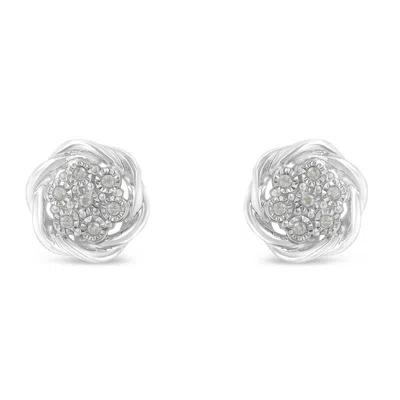 Haus Of Brilliance Sterling Silver Diamond Swirl Cluster Stud Earrings In White