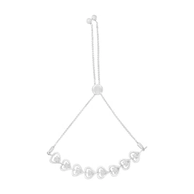 Haus Of Brilliance Sterling Silver Diamond Woven Heart Bolo Bracelet In White