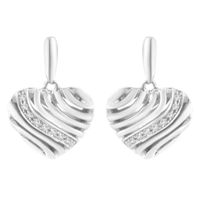 Haus Of Brilliance Sterling Silver Heart Diamond Accent Puff Earrings In Metallic