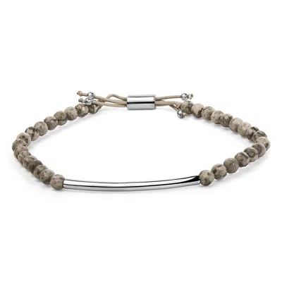 Haus Of Brilliance Sterling Silver Jasper Bead Station Bracelet Bolo Clasp In Brown
