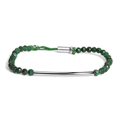 Haus Of Brilliance Sterling Silver Malachite Bead Station Bracelet With Bolo Clasp In Green