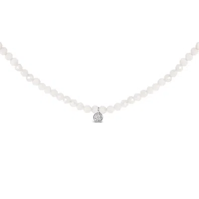 Haus Of Brilliance Sterling Silver Moonstone Bead Station Necklace With Diamond Accent In Metallic