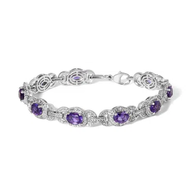 Haus Of Brilliance Sterling Silver Oval Purple Amethyst And Diamond Interlocking Halo Link Bracelet