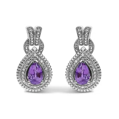 Haus Of Brilliance Sterling Silver Pear Cut Amethyst And Diamond Accent Teardrop Stud Earrings In Metallic