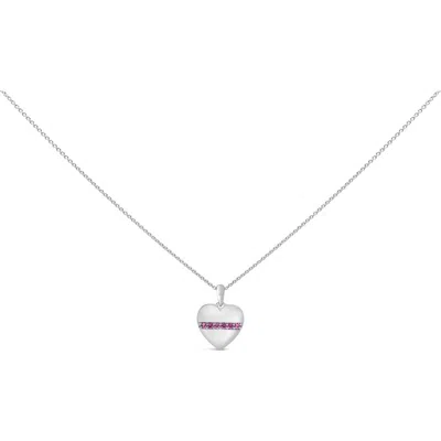 Haus Of Brilliance Sterling Silver Pink Sapphire Bar Heart Pendant Necklace In Metallic