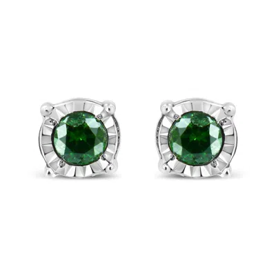Haus Of Brilliance Sterling Silver Rose Cut Treated Green Diamond Solitaire Stud Earrings In White