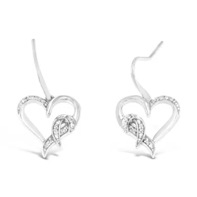 Haus Of Brilliance Sterling Silver Round Cut Diamond Heart Dangle Earrings In White