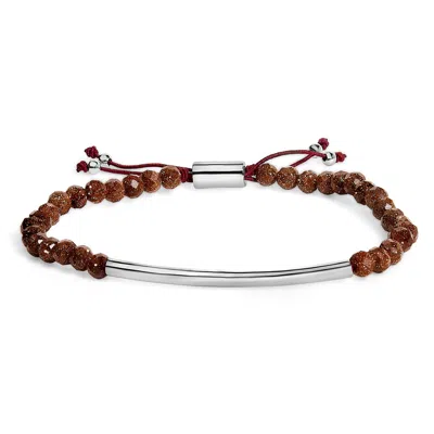 Haus Of Brilliance Sterling Silver Sand Bead Station Bracelet Bolo In Brown