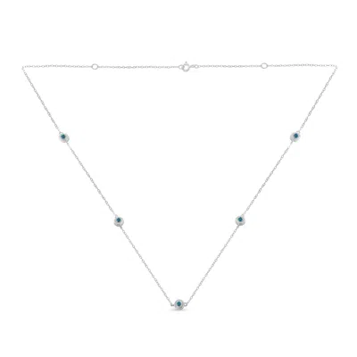 Haus Of Brilliance Sterling Silver Treated Blue Color Diamond Station Necklace In White