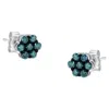Haus Of Brilliance Sterling Silver Treated Blue Diamond Floral Stud Earrings In White
