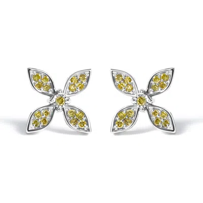 Haus Of Brilliance Sterling Silver Yellow Treated Diamond Accent Floral Stud Earrings In Metallic