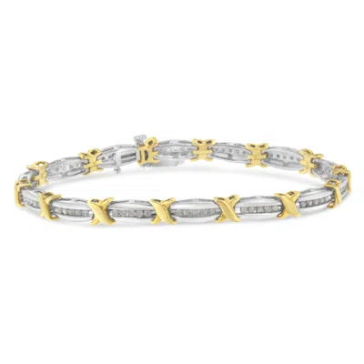 Haus Of Brilliance Two-tone 10k Yellow Gold Over .925 Sterling Silver 1.0 Cttw Diamond Channel Set Tapered & X-link 7" In Multi