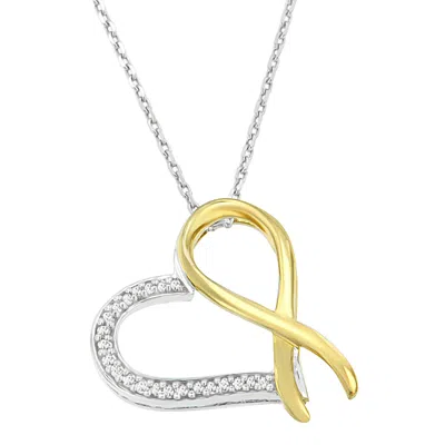Haus Of Brilliance Two-tone .925 Sterling Silver 1/10 Cttw Round Cut Diamond Ribbon Heart Pendant Necklace In Multi