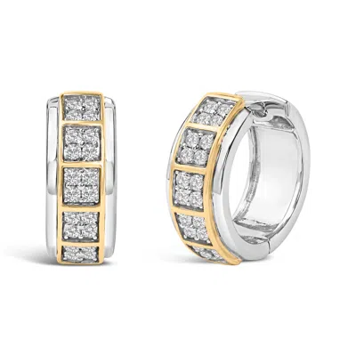 Haus Of Brilliance Two Tone .925 Sterling Silver 1/2 Cttw Diamond Square Box Huggie Hoop Earrings In Metallic