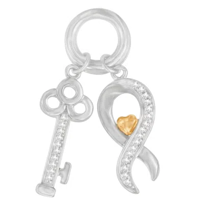 Haus Of Brilliance Two Tone .925 Sterling Silver 1/6 Cttw Diamond Symbol Key Pendant Necklace In Multi