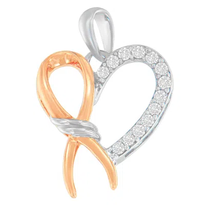 Haus Of Brilliance Two-toned .925 Sterling Silver 1/5 Cttw Round Cut Diamond Ribbon Heart Accent Pendant Necklace In Multi