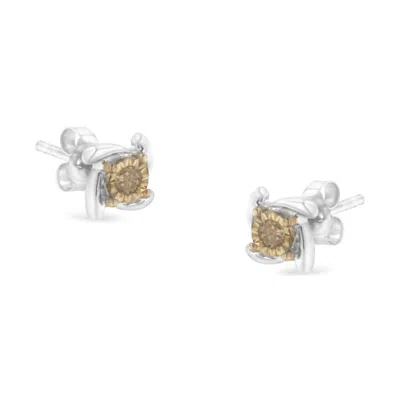 Haus Of Brilliance Two-toned Sterling-silver Diamond Stud Earring In Multi