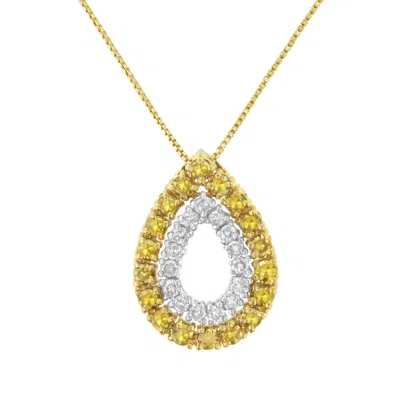 Haus Of Brilliance Yellow Gold Plated Sterling Silver Treated Yellow Diamond Pear Shape Pendant Necklace In Multi