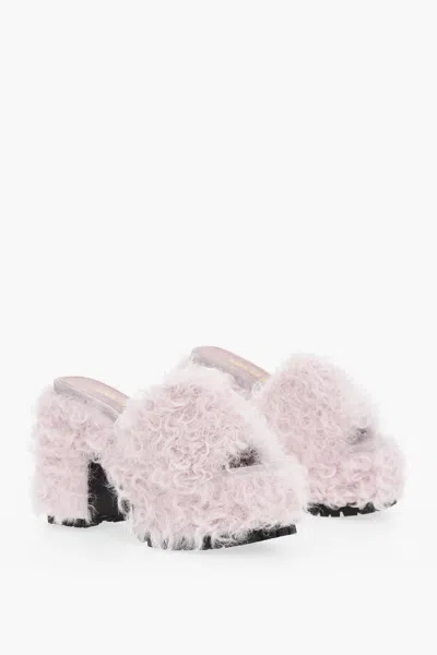 Haus Of Honey Chunky Sole Shearling Mules Heel 13 Cm In Pink