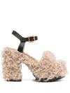 Haus Of Honey Les Terriers Shearling Platform Sandals In Neutrals
