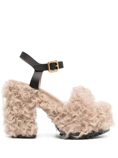 Haus Of Honey Les Terriers Shearling Platform Sandals In Neutrals