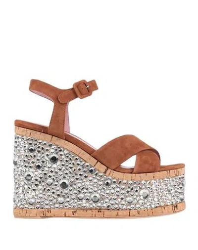 Haus Of Honey Woman Sandals Camel Size 8 Textile Fibers In Beige
