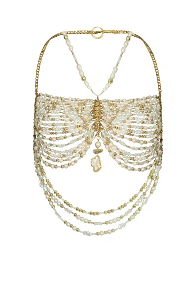 Haus Of Mclees Women's Pearl & Gold Beaded Top - White In Multi