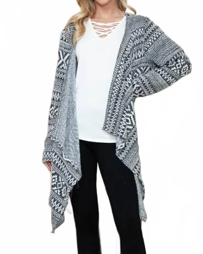 Haute Apparel Aztec Print Open Cardigan In Black & White In Multi