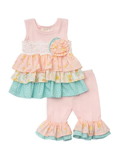 Haute Baby Kids' Baby Girl's & Little Girl's Sweet Treat Stretch-cotton Top & Trousers Set In Peach
