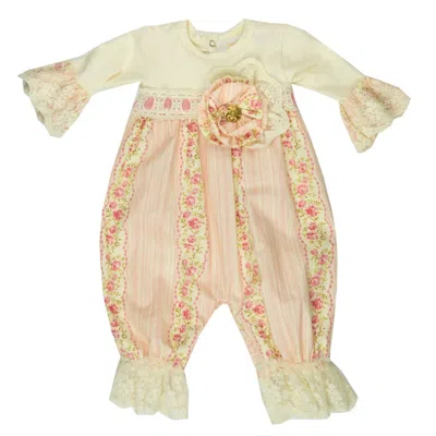 Haute Baby Kids' Baby Girls Granny's Favorite Romper In Peach/ivory In Gold